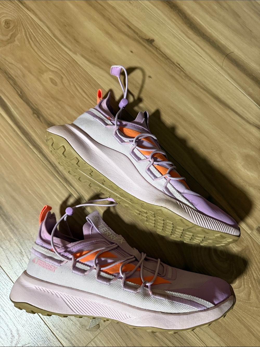 Adidas Terrex Women’s Light Pink Athletic Sneakers with Orange Accents
